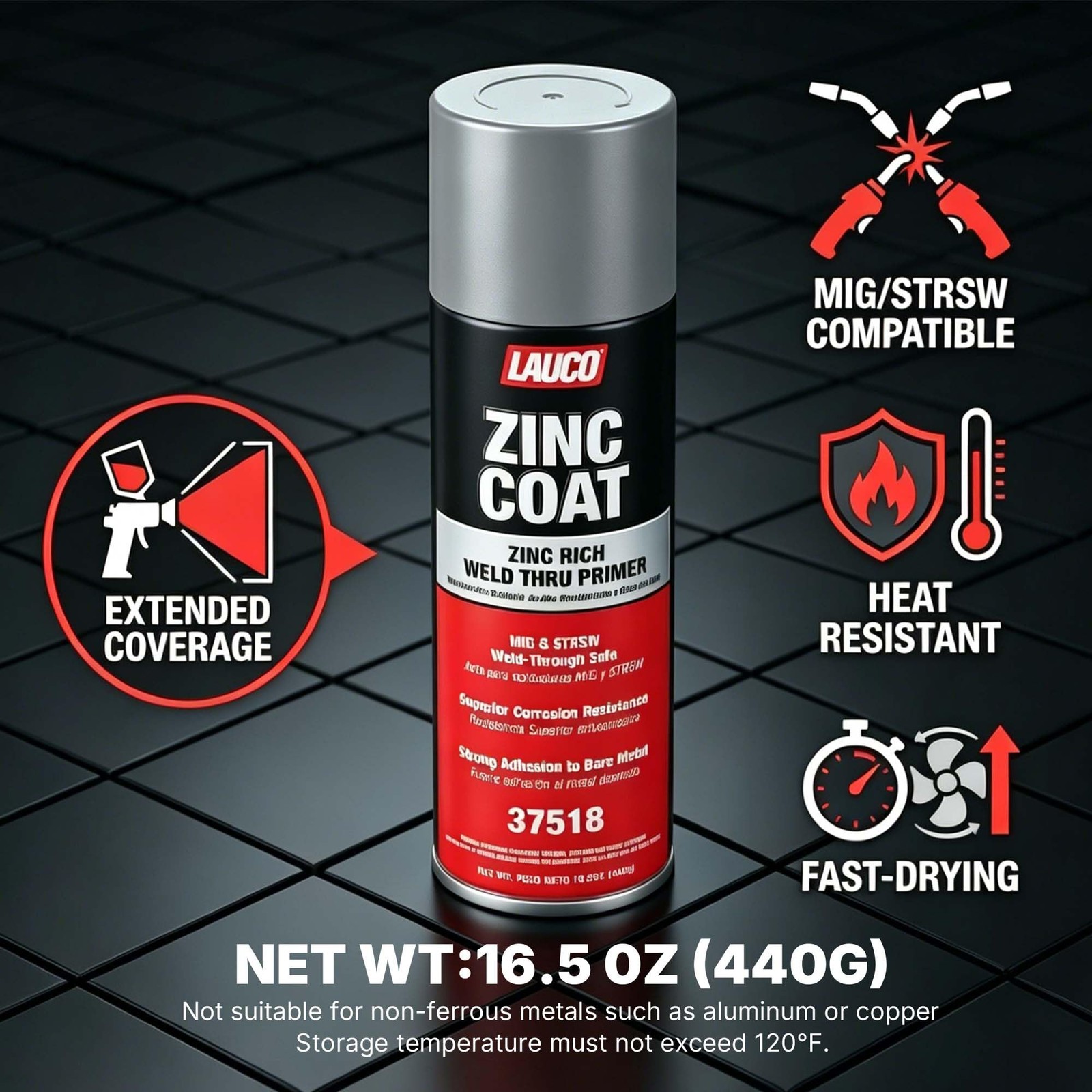 LAUCO Zinc Coat Weld-Thru Primer 15.5 oz, Pack of 1, Zinc Rich Spray for