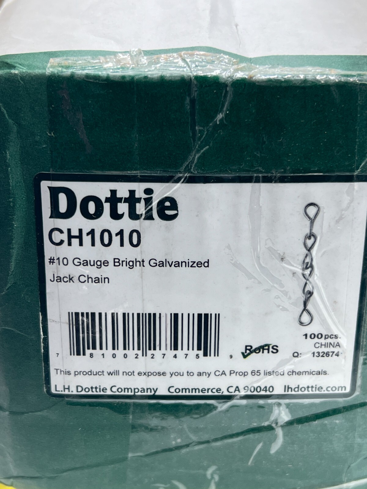 QTY 100 L.H. Dottie #10 Gauge Bright Galvanized Jack Chain Low Carbon Steel