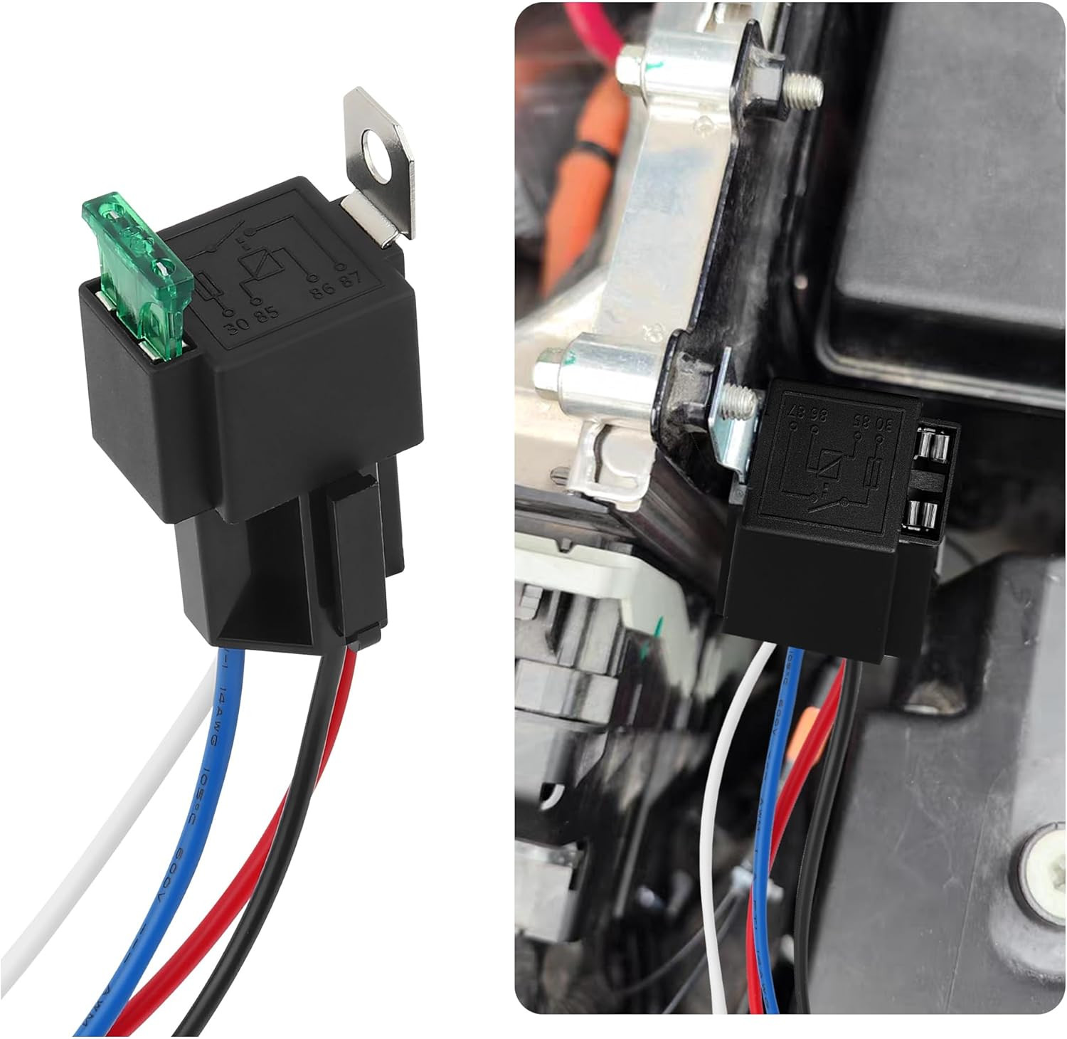 4Pin 12V Relay with 30A Fuse,Spst Normally Open Car Relay with 14 AWG Harness,Un