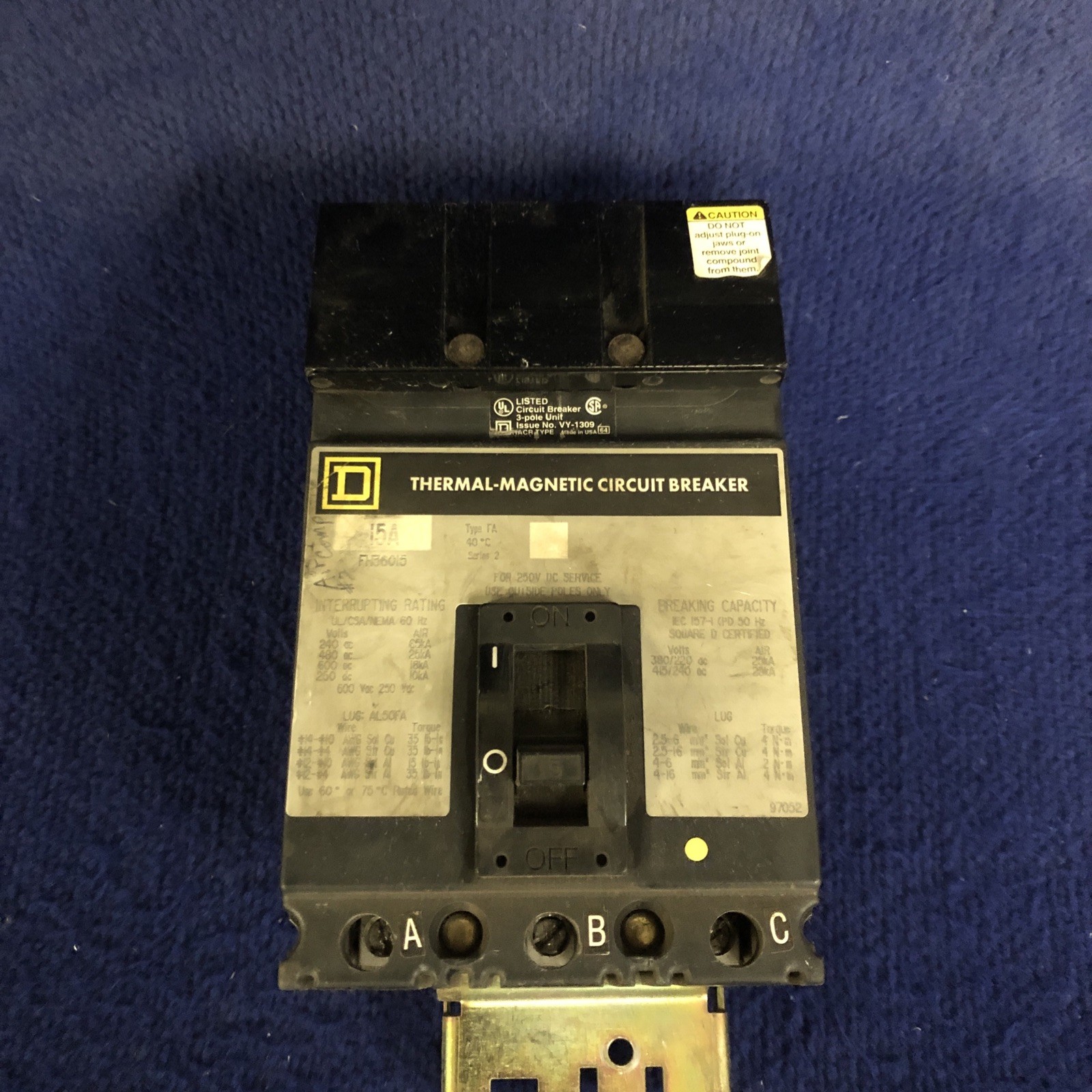 Square D FH36015 15A 600V 3Pole ILine Circuit Breaker