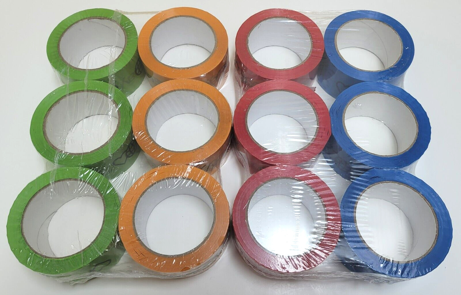 12 Rolls Ebay Shipping Tape Red Blue Green Orange 2″ x 75 Yard each – Branded