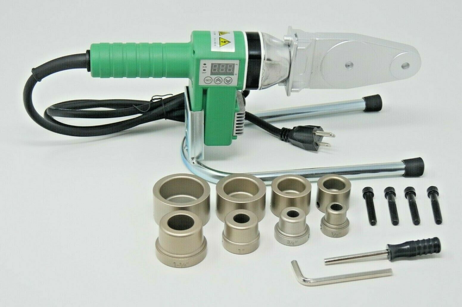 110V – HDPE Pipe Fusion Welding Tool w/ Case & 1/2, 3/4, 1 & 1-1/4″ IPS Sockets
