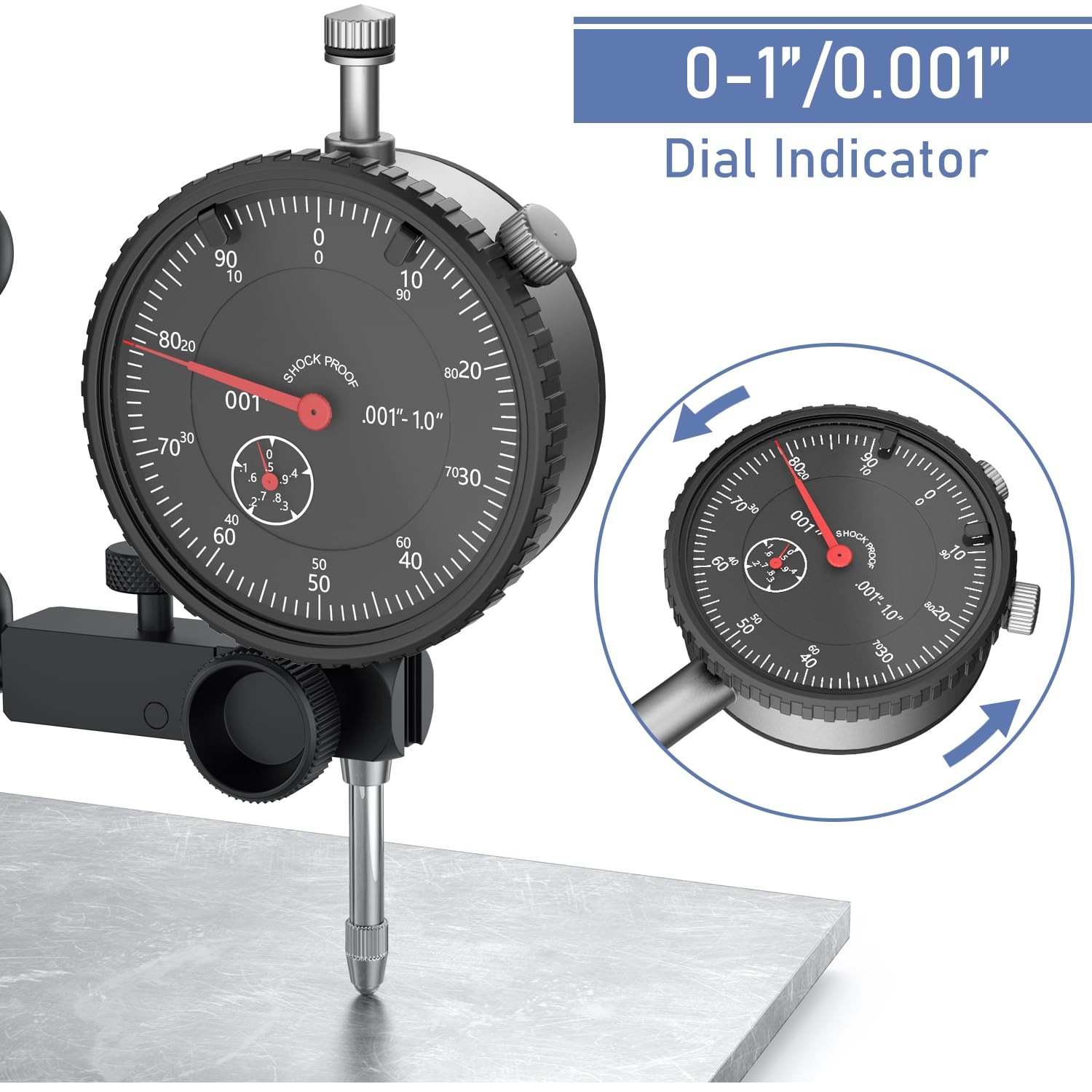 HDLNKAK Precision Dial Indicator Gauge and Magnetic Base Set- Black | 0-1″ Range