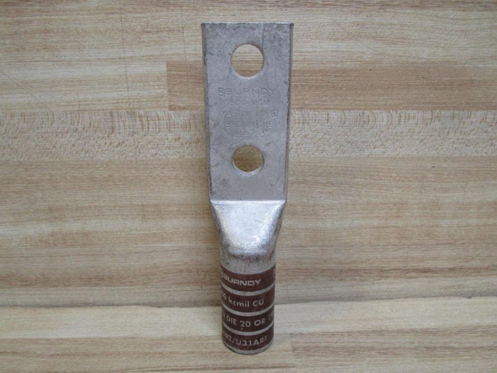 BURNDY YA342N 2 Holes, 500 MCM, CHAMFERED, Compression Lug, Copper, Long,