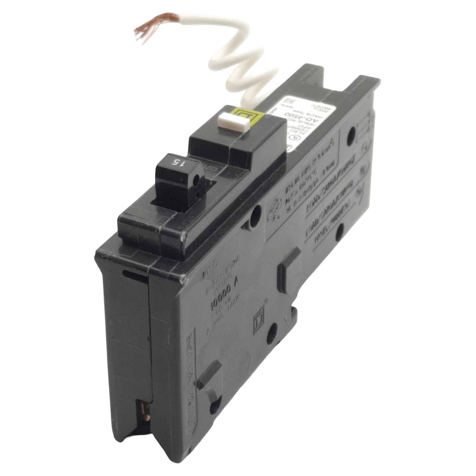 Square-D HOM115CAFI Mini Circuit Breaker, 1-Pole, 15A, 120VAC, Plug-On