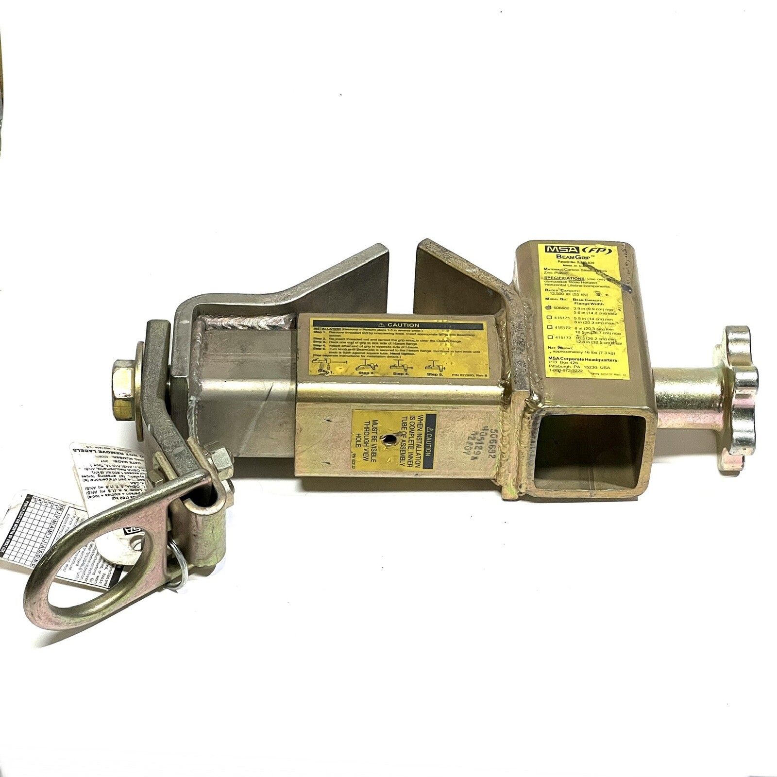 MSA BEAM GRIP 506682 Up To 5.6” Beam Flange 12,500lb Capacity New