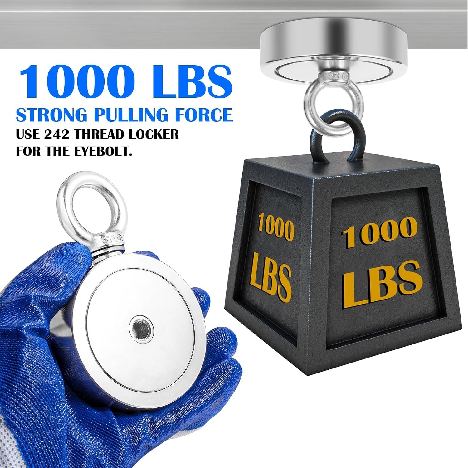 1000LBS Magnet Fishing Kit, 2.95″ Double Hole Fishing Magnet Kit with Rope