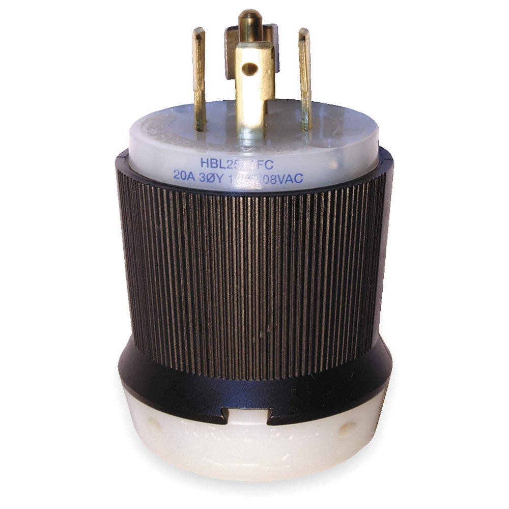 HUBBELL HBL2511FC LckPlg,Strt;20 A;Blk; White,Nylon,5Blds 1DNV9