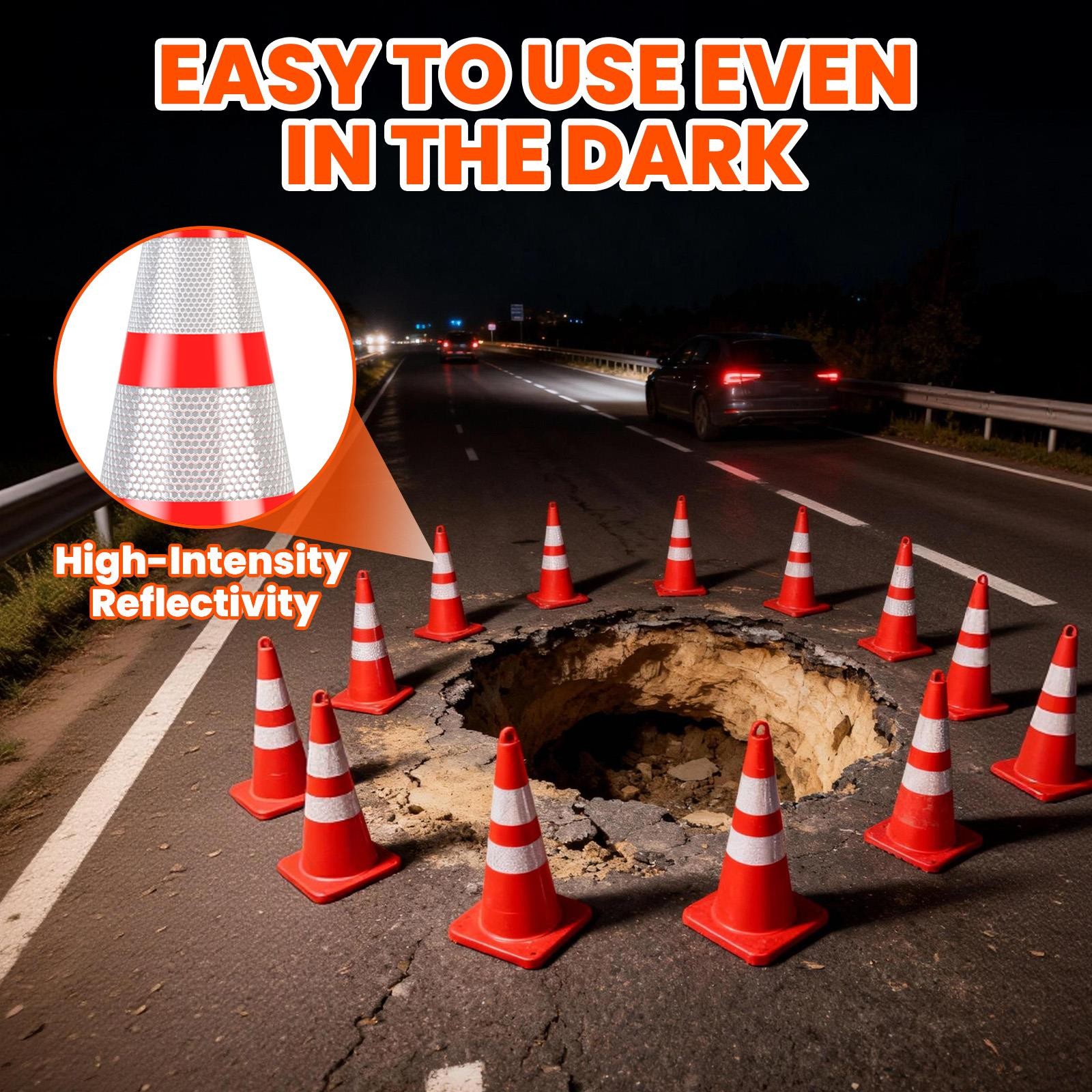 12PC 27in Handhold Traffic Safety Cone Stackable Warning Cone w/Reflective Strip