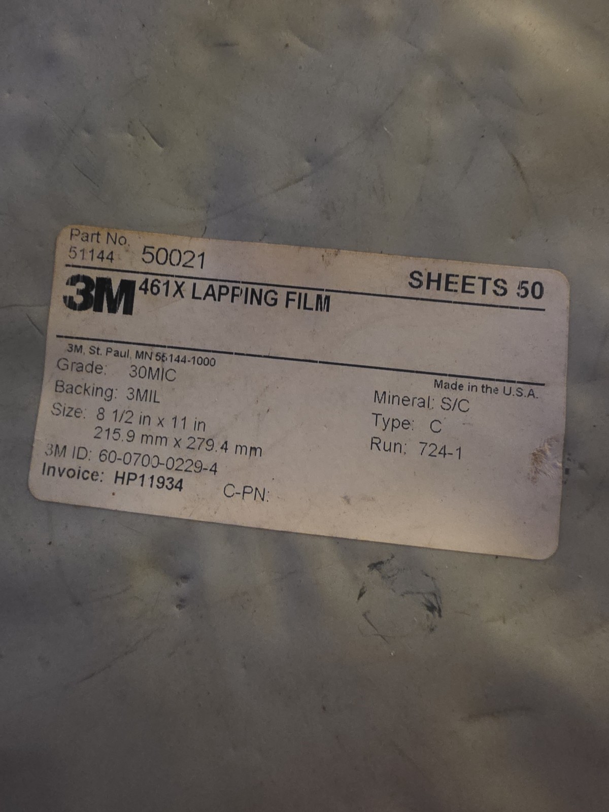 3M Lapping Film 461X, 30.0 Micron Sheet, 8.50 in x 11 in, 50 Sheets SEALED