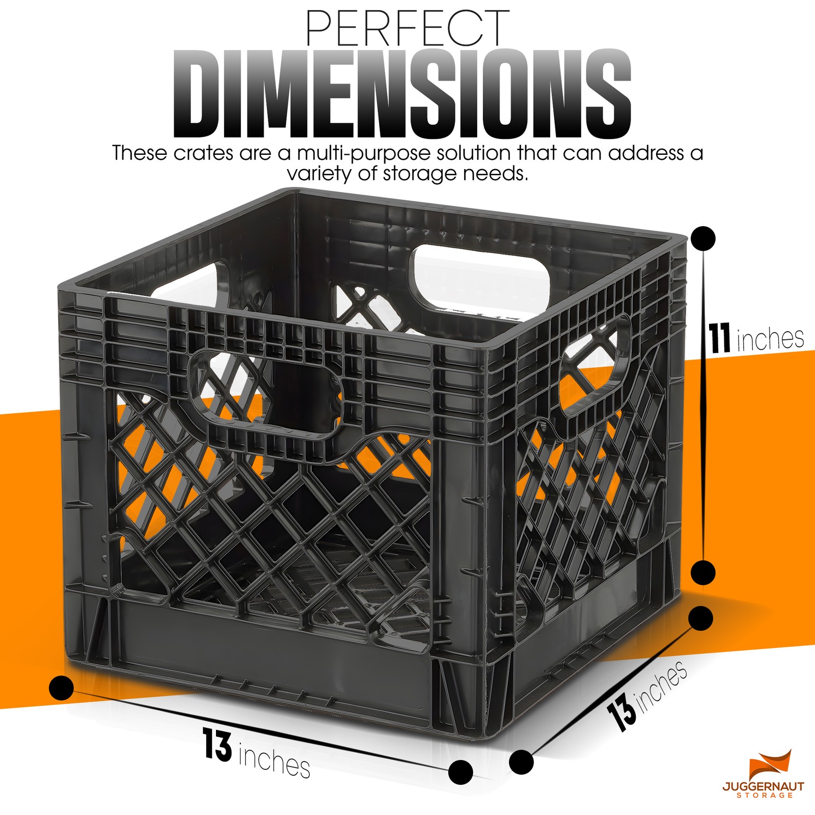 Juggernaut Storage Black 16QT Square Heavy Duty Milk Crate, 2 Pack