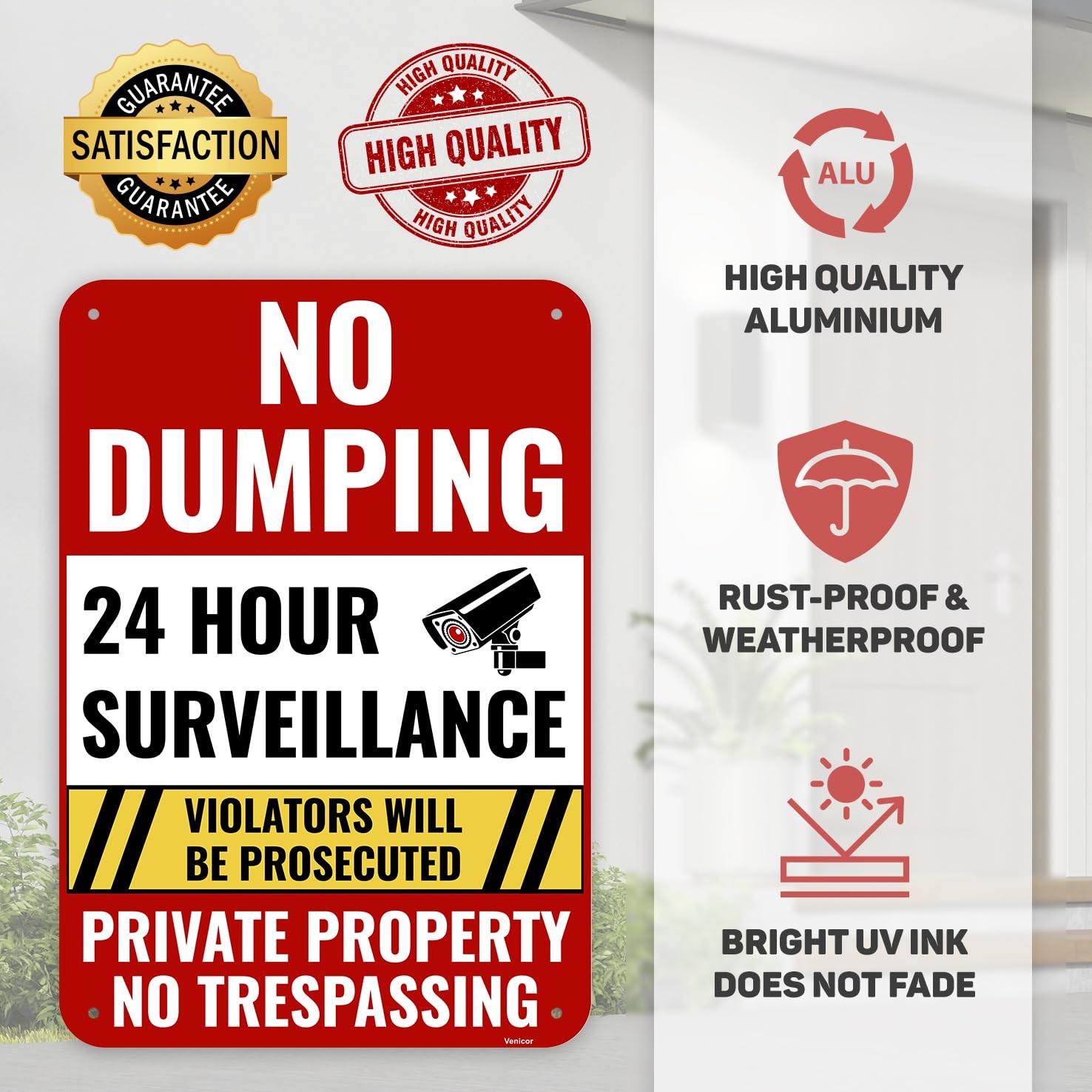 1PC No Dumping Sign Private Property Sign, 13 x 9 inches, White, Red, Black
