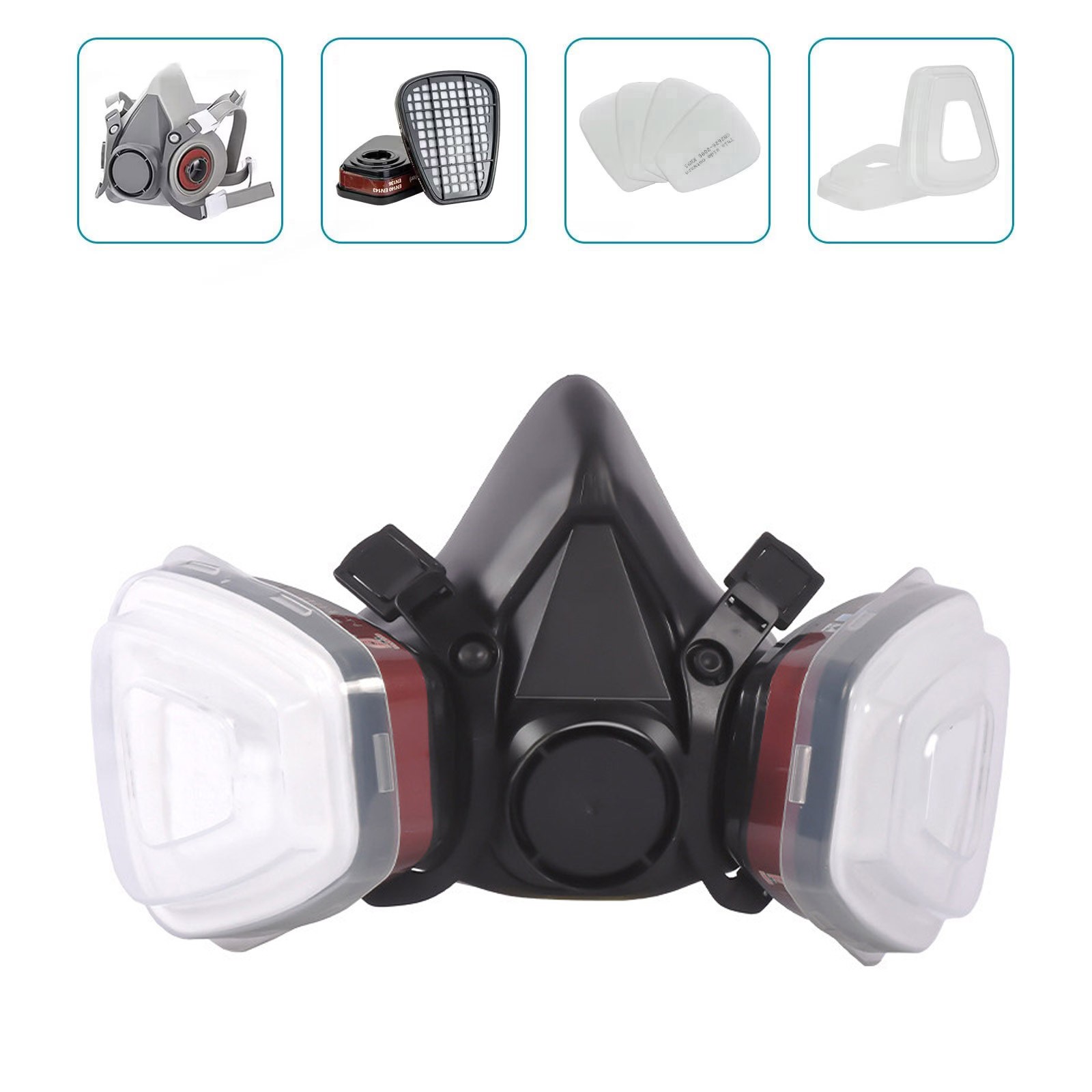 Half Face Respirator Gas Mask Facepiece Spray Painting Safety Glasses For 6200