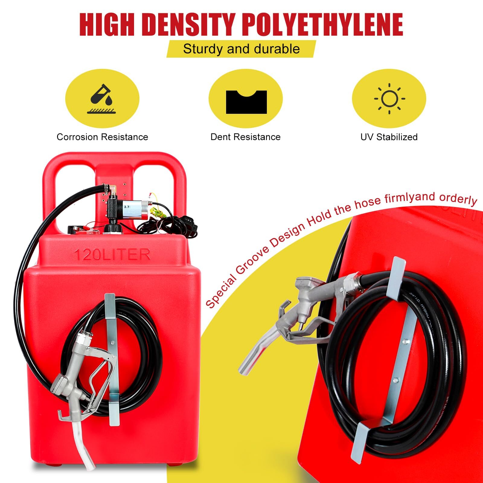Red 32 Gallon Portable Fuel Tank Caddy w/ Electric Transfer Pump On-Wheel 3.7GPM
