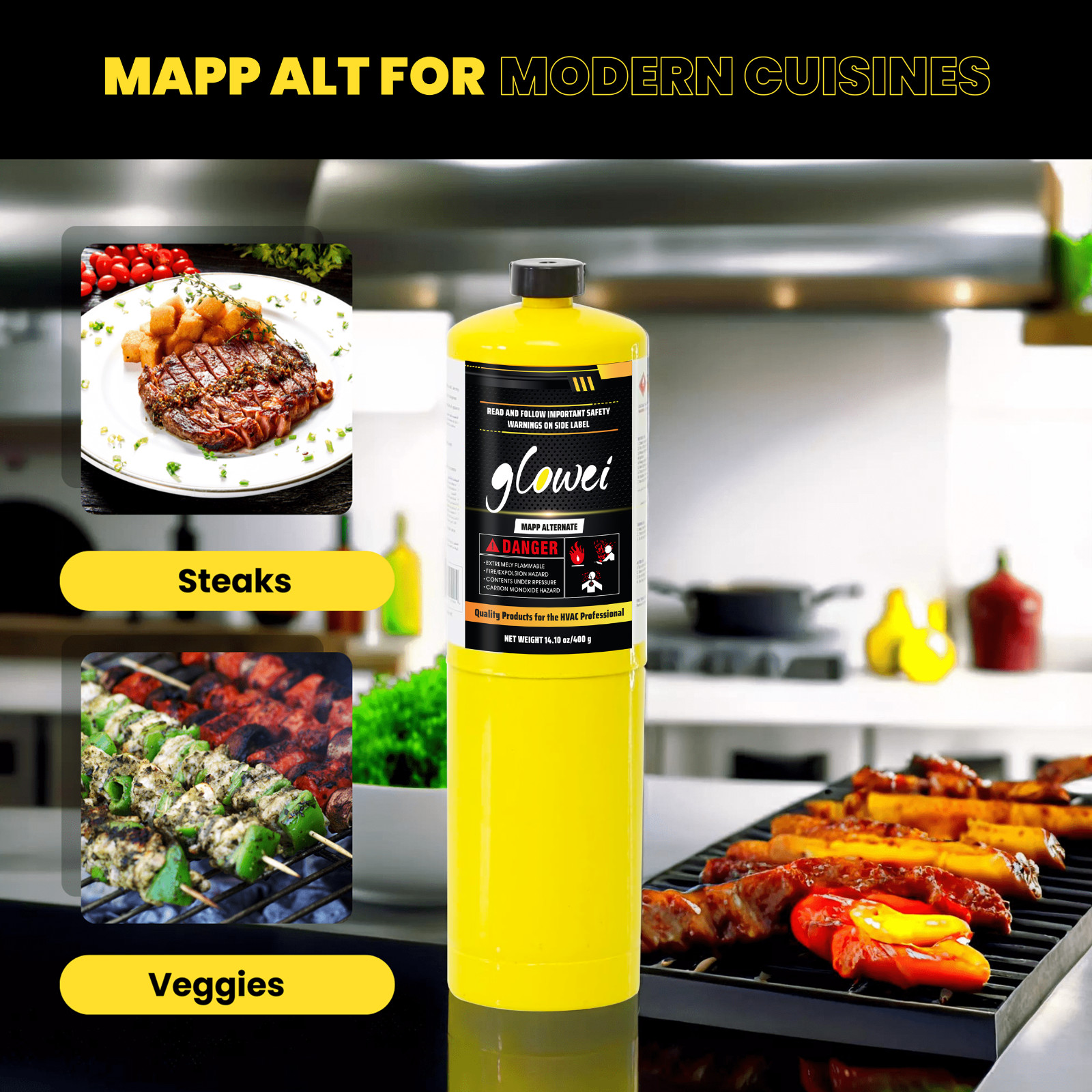Glowei MAPP MAP PRO Gas Cylinder Pack 6, 99.9% High Purity Propylene 14.1 oz