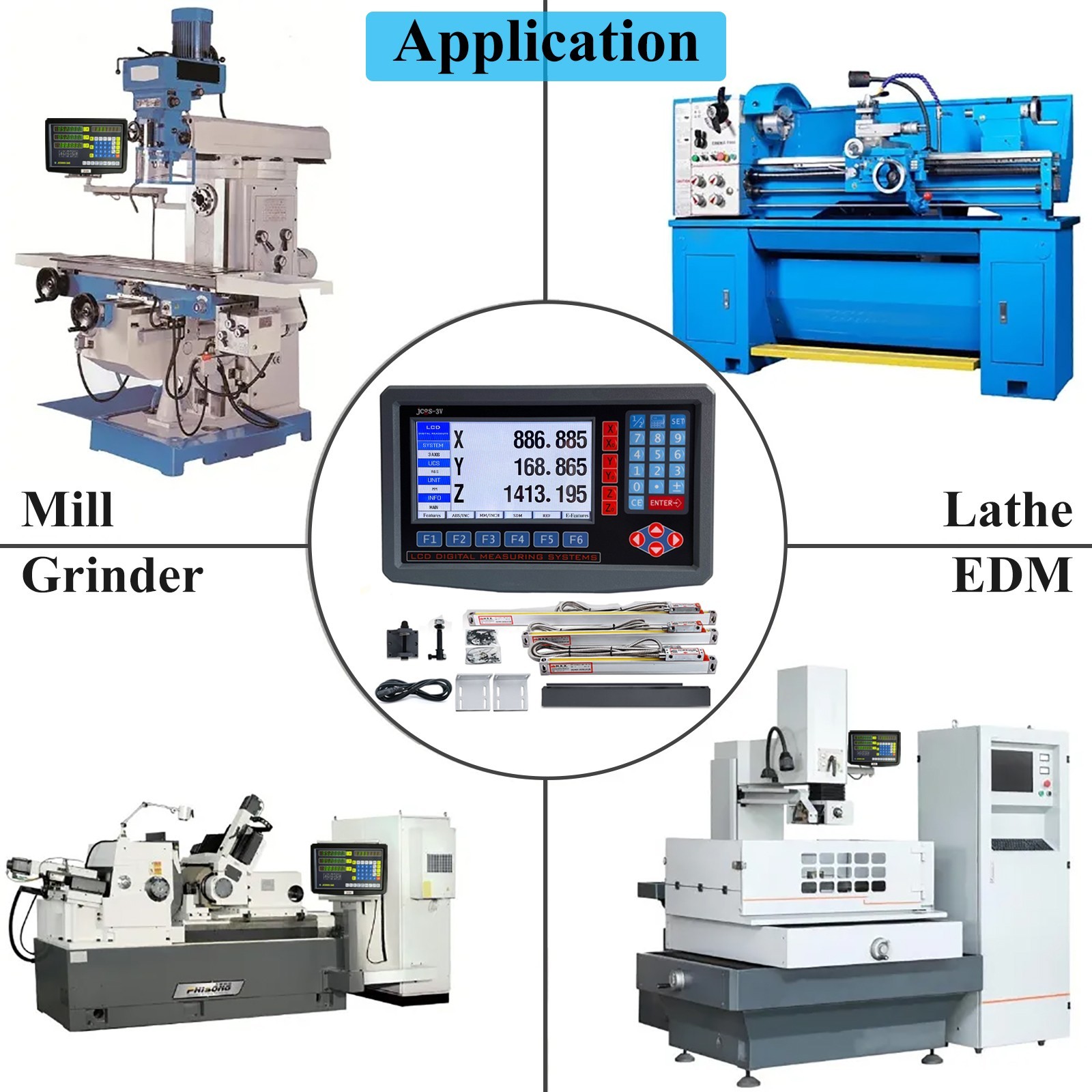 LCD Digital Readout with Precision Linear Scale for Milling Lathe Machine 3 Axis