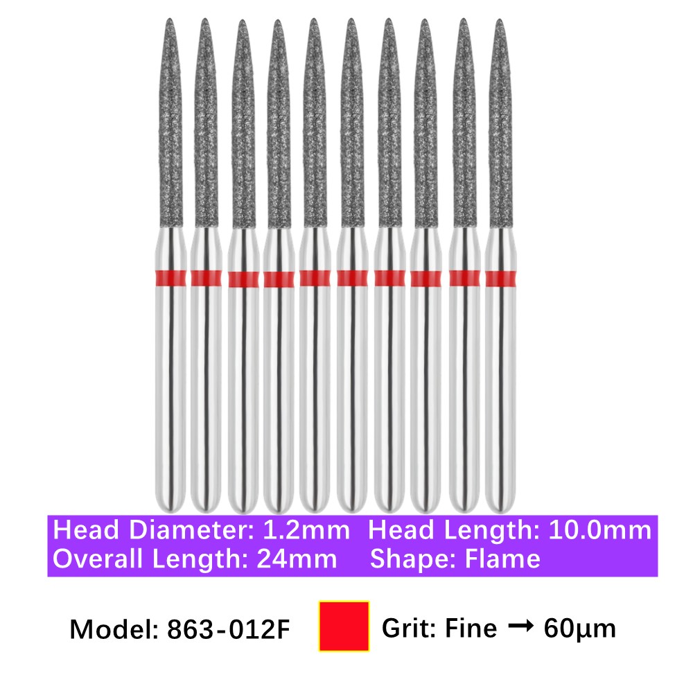 10/pk Vakker Dental Flame FG Diamond Burs 863-012F Fine Grit for High Speed