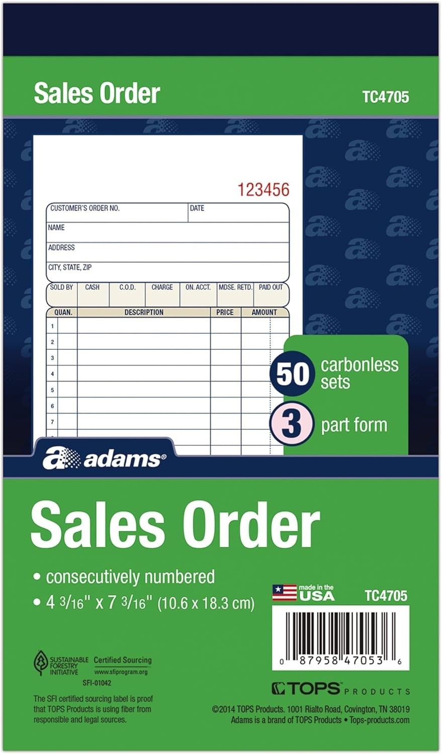 Adams Sales Order Book, 3-Part, 50 Count (Pack of 1), White/Canary/Pink