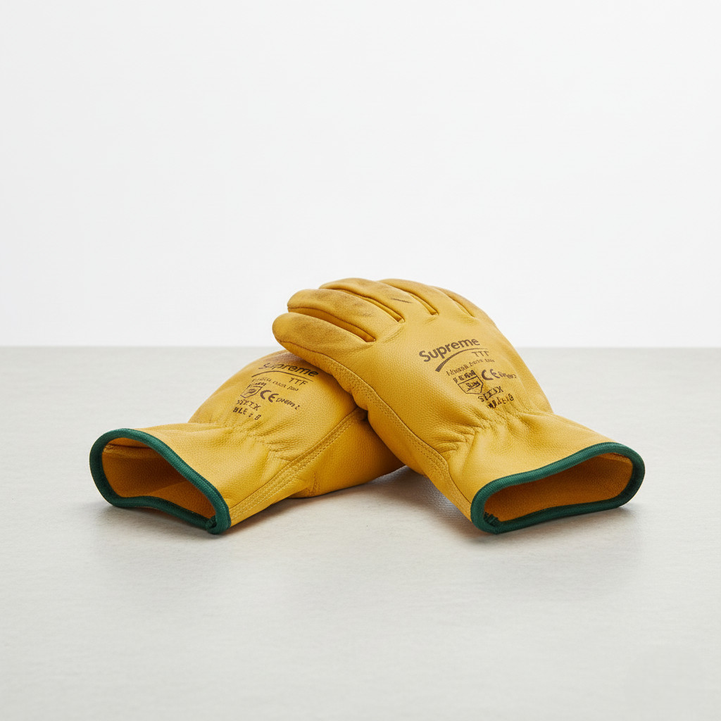 2 Pairs Lined Cow Grain Leather Yellow Work Gloves, Driver Gloves