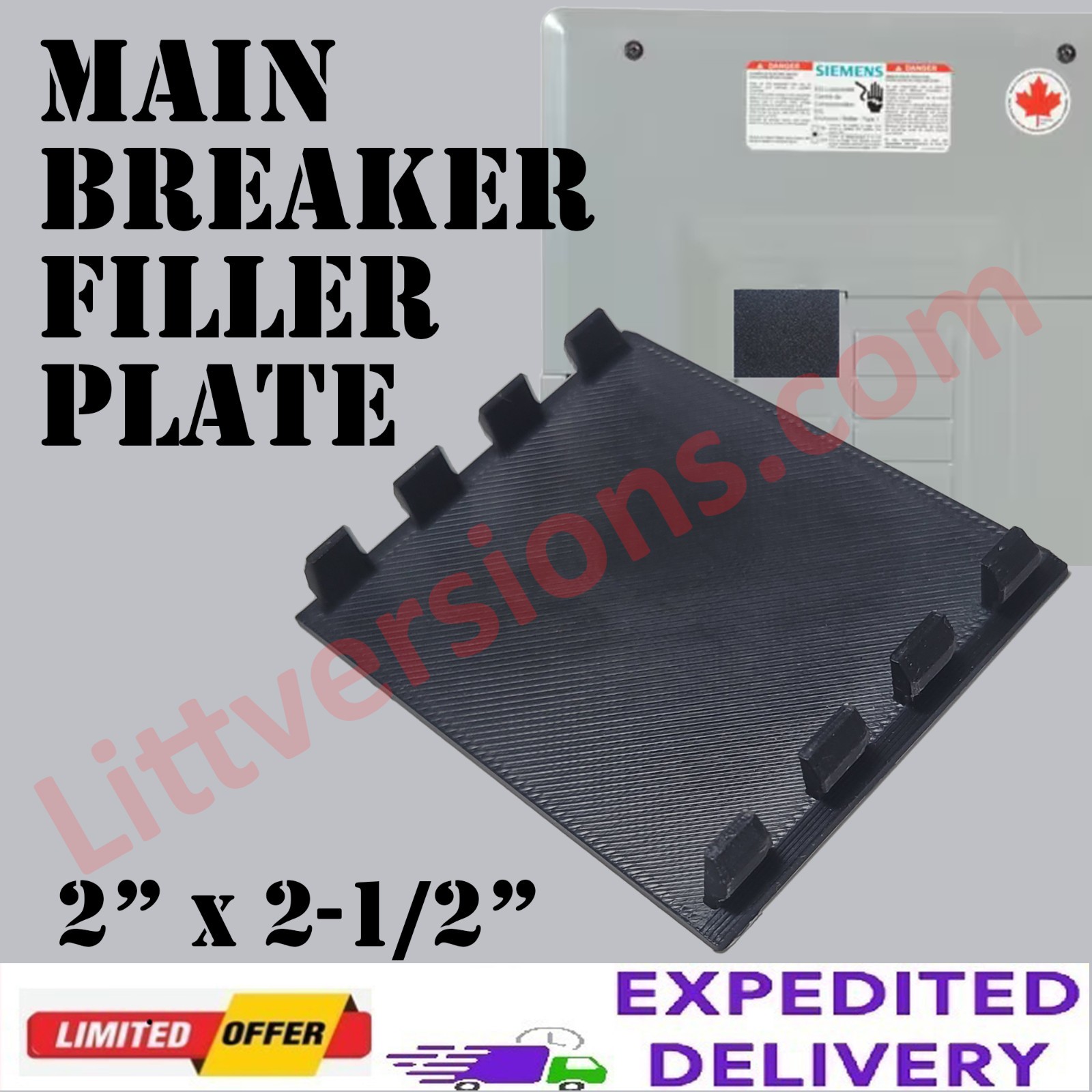 SIEMENS ECMBF125 100 and 125A Main Breaker Replacement Filler Plate, Black