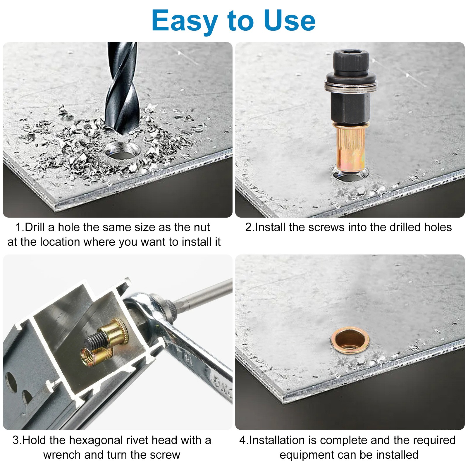 58pcs Manual Rivet Nut Tool Kit Adapter Carbon Steel Threaded Insert Nutsert Set