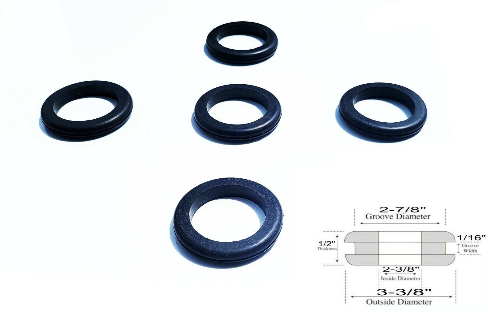Pack of 5 Rubber Grommets 2-3/8″ Inside Diameter – 1/16″ Groove Width – Fits: 2-