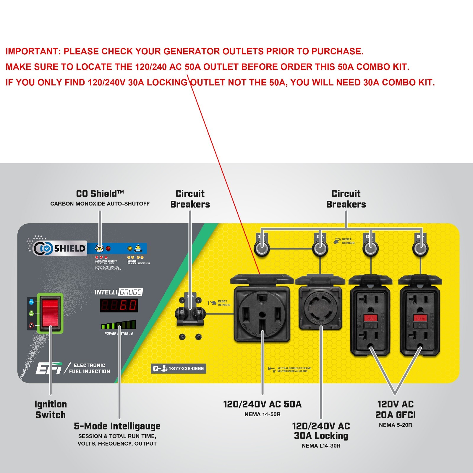 8000-13000 Watt Generator Interlock Kit w/ Inlet Box for Square D Homeline Panel