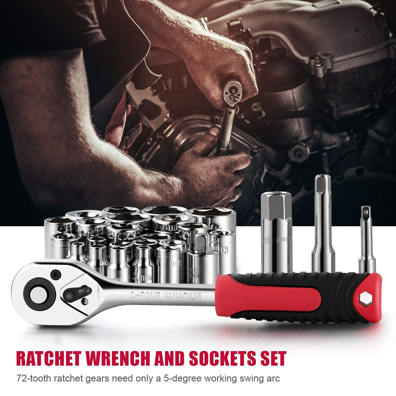 Eastvolt 218PC Household Tool Kit Home Repair Mechanic Toolbox Set Black Red