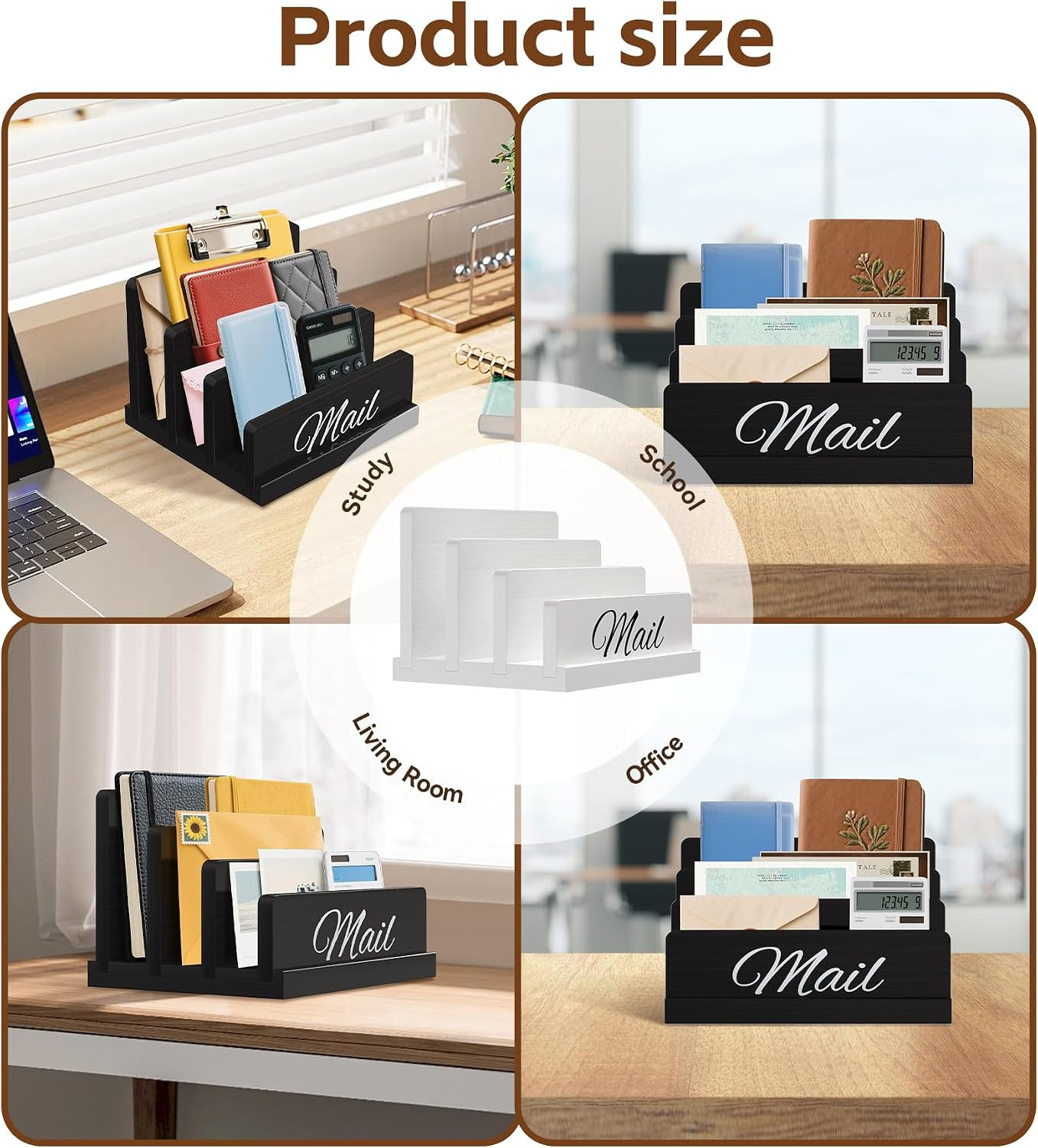 Mail Organizer for Desk, Wooden Mail Holder with Divider, 3-Slot | Sorter File H