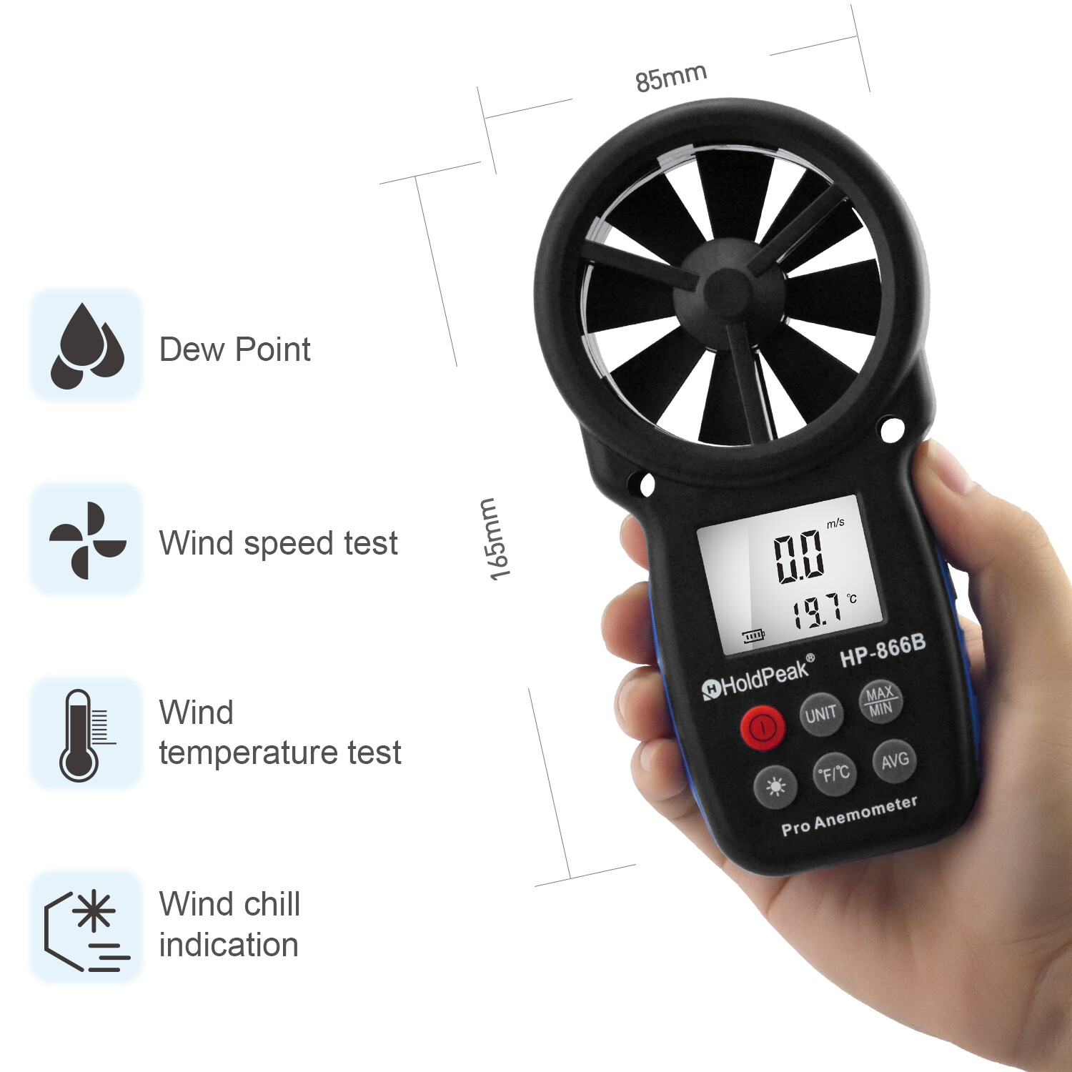 Digital Anemometer 67.1mph 113°F Backlit LCD Wind Chill Portable Outdoor