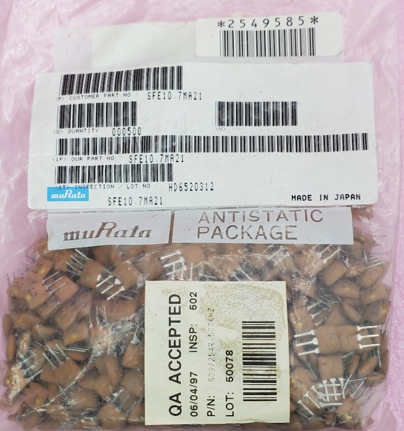 Lot of 4 – Murata Erie – SFE10.7MA21 – Resonator, Ceramic Piezo Filter,475.0 KHZ