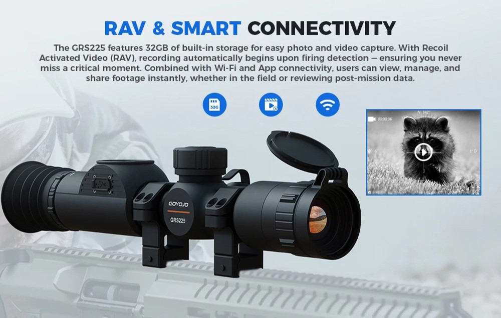 GRS225 Thermal Night Vision Rifle Scope 1x-8x Digital Zoom 25MM One-Shot Zeroing