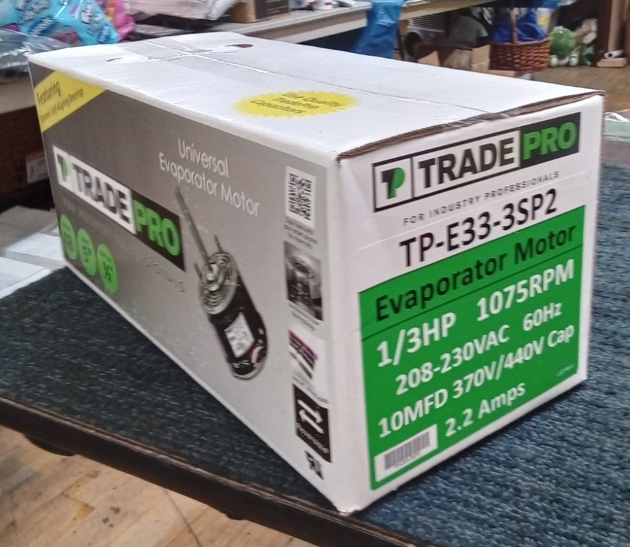 Trade Pro Universal Condenser Motor 1/3 HP 1075 RPM 208-230VAC 60 Hz 2.2A New