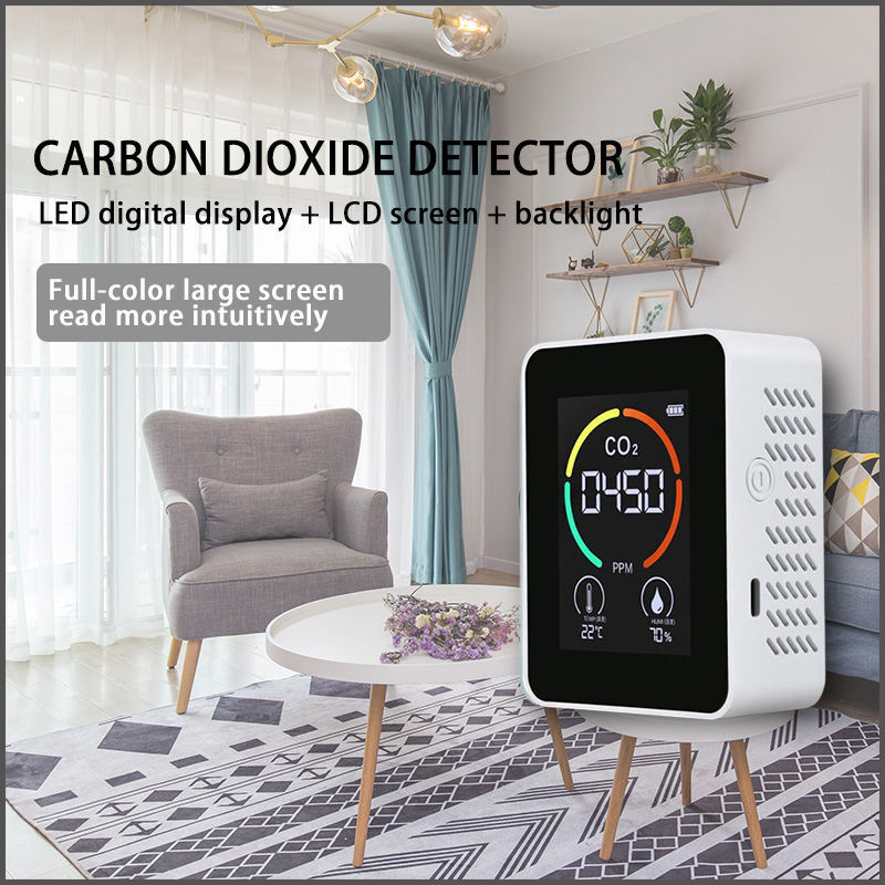6 in 1 Air Quality Monitor PM CO2 Meter Carbon Dioxide Level TVOC HCHO Detector
