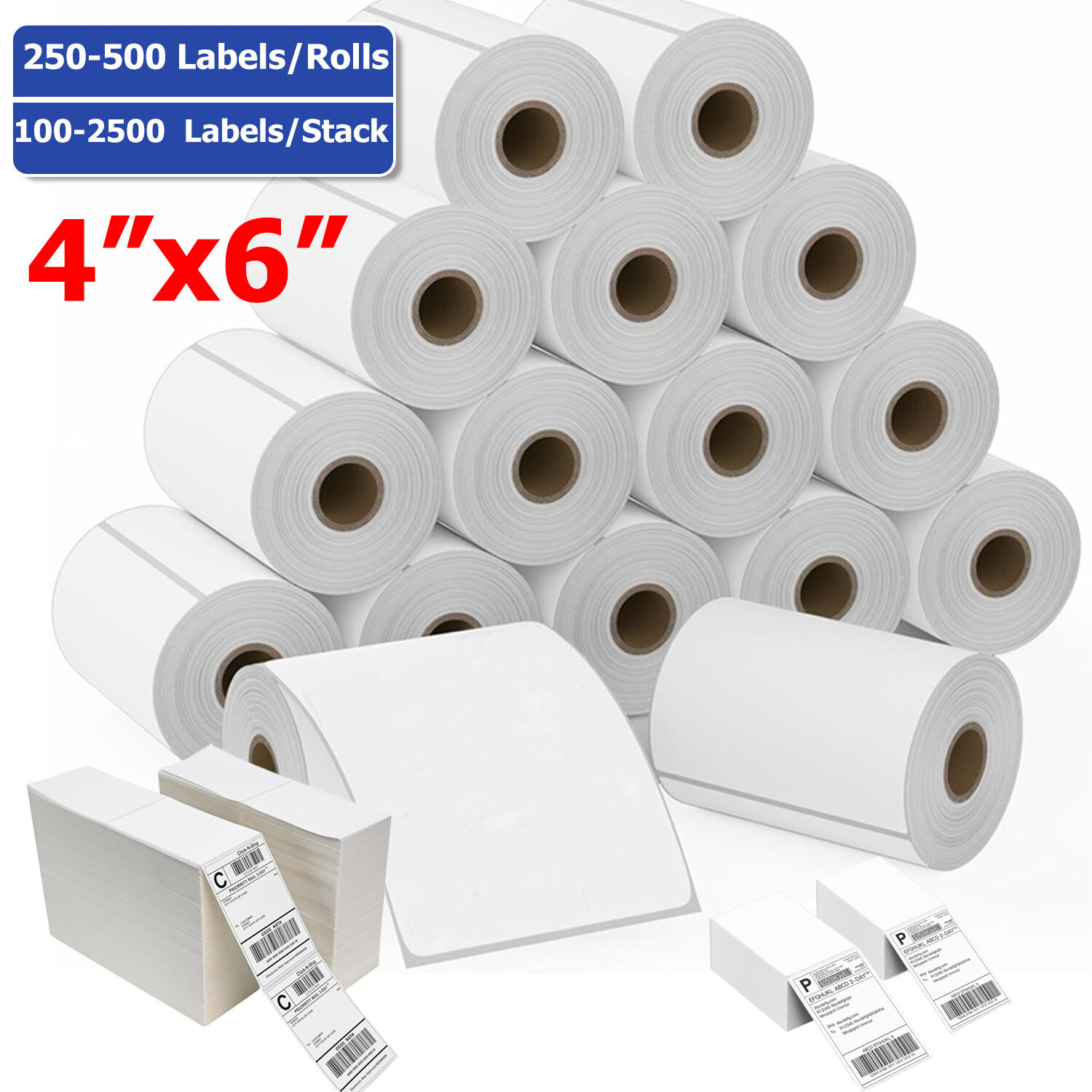 Fanfold/Roll 4″x6″ Direct Thermal Address Shipping Labels For Rollo & Zebra