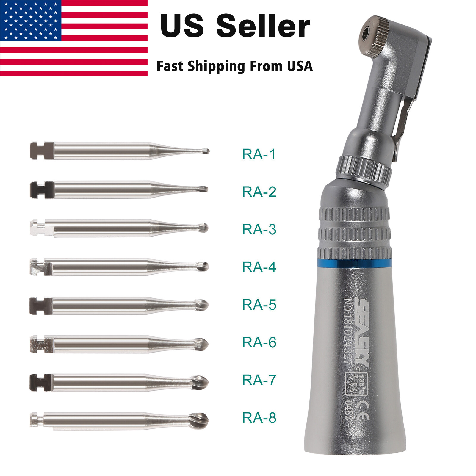5pcs Dental Round Carbide Burs RA 1-8/ Latch Type Contra Angle Handpiece