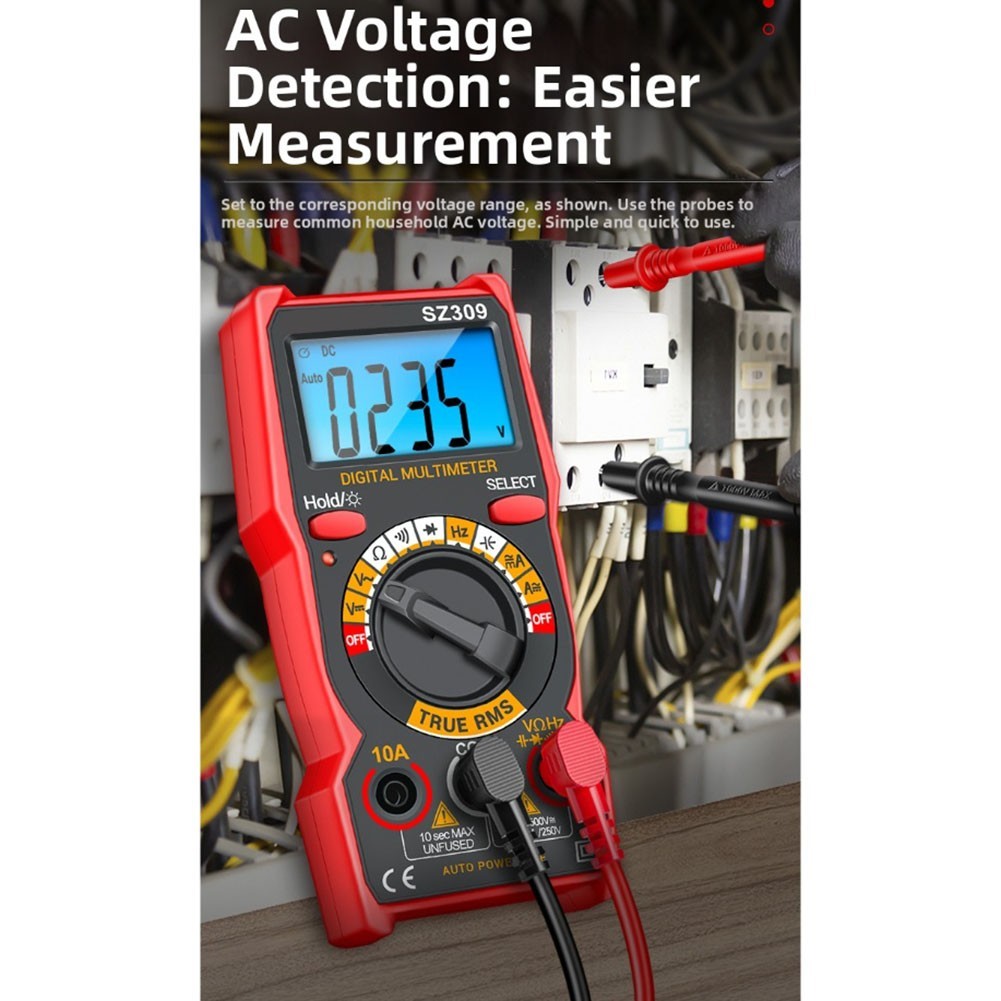 Digital Multimeter with Backlight and Auto Power Off for AC DC Voltage Current