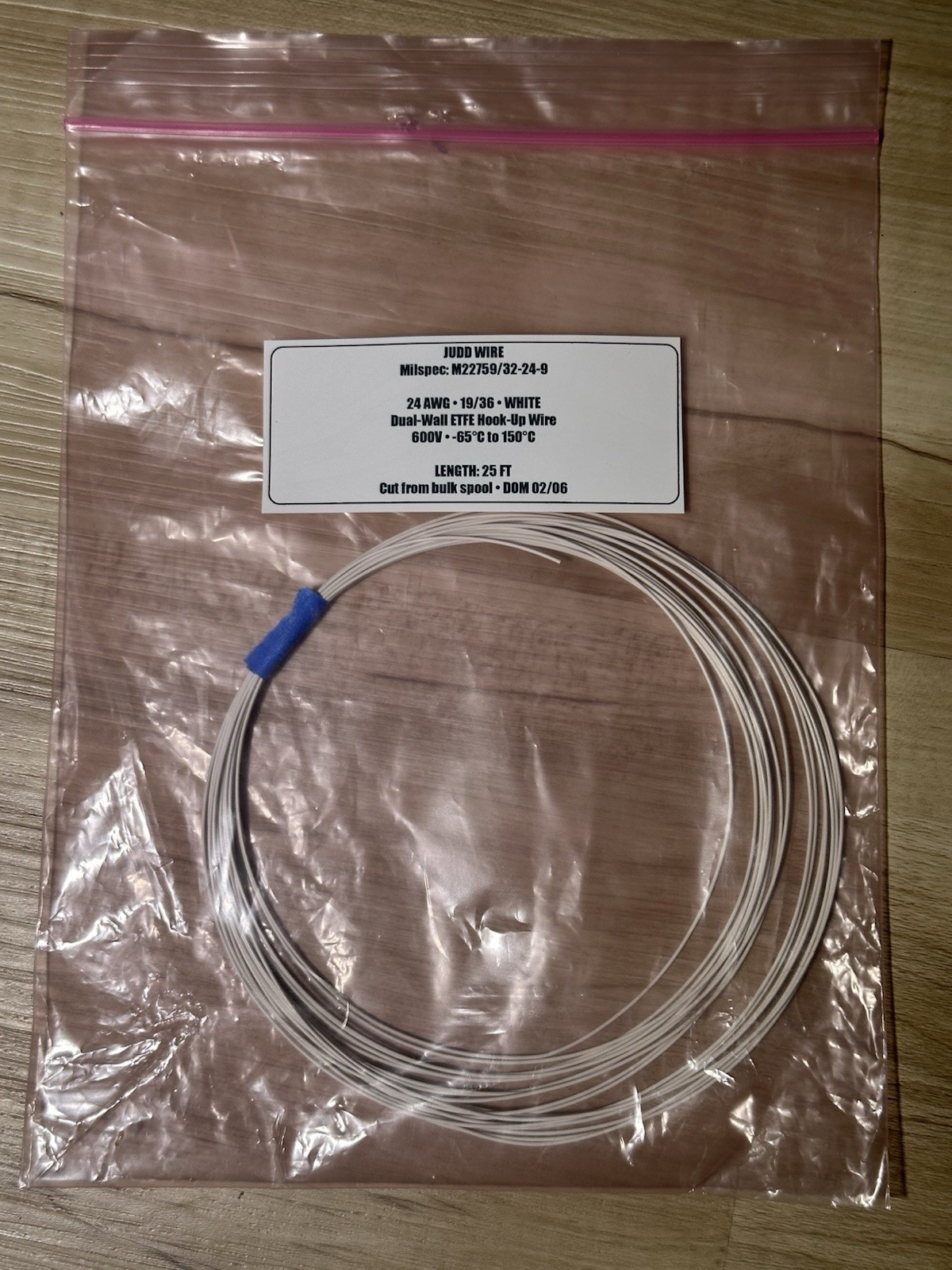 Milspec 24 AWG Wire – M22759/32 White ETFE – Aerospace Hookup Wire. 25 ft