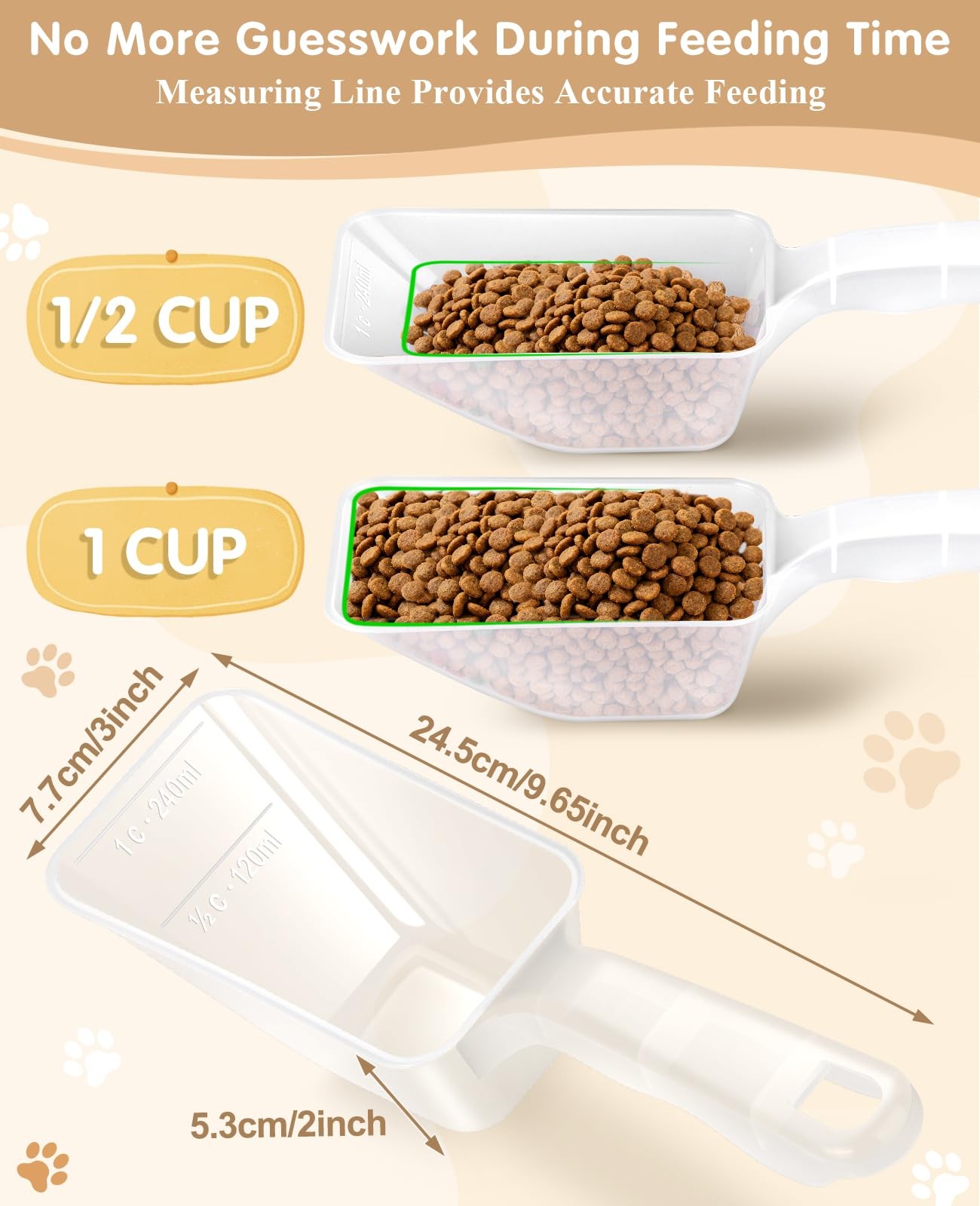 Aosnare 2-Pack Dog Food Scoop 1 Cup, Plastic Pet 9.65 inches, Transparent
