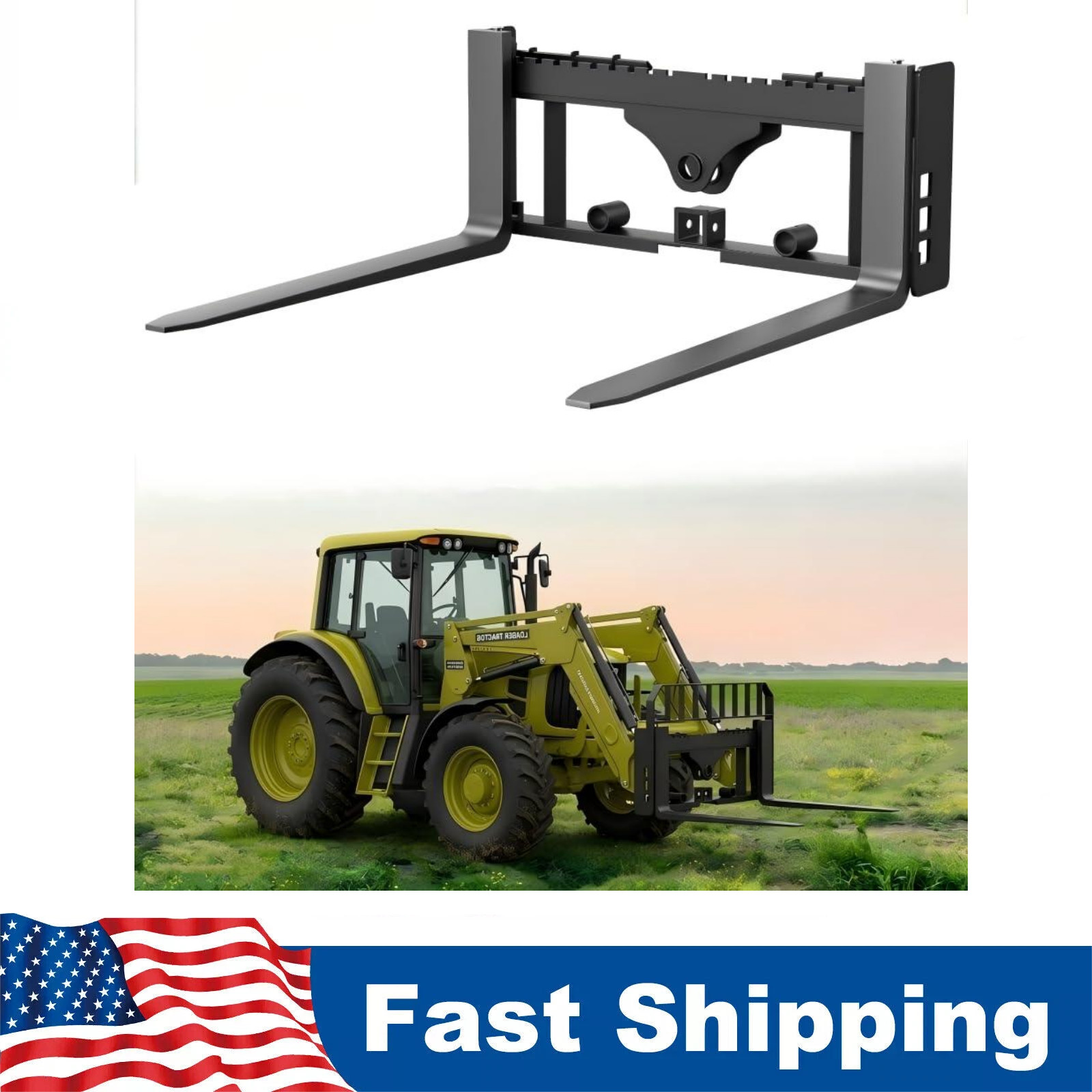 Skid Steer Pallet Fork Frame Attachment, 42″ Fork & 45″ Frame, 4000lbs Capacity