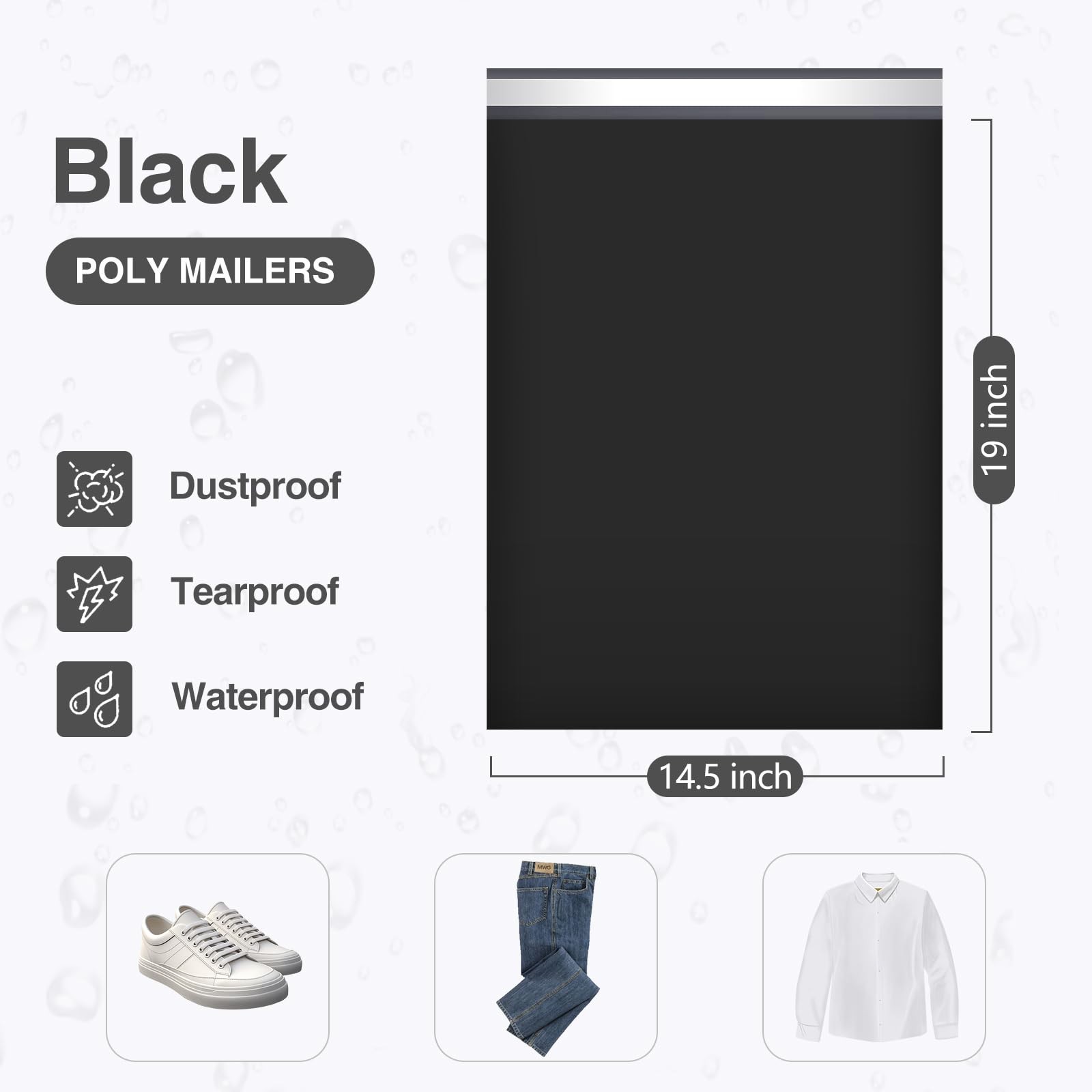 100 Pack Black #5 12×15.5 In Medium Self Sealing Waterproof Poly Mailers Box