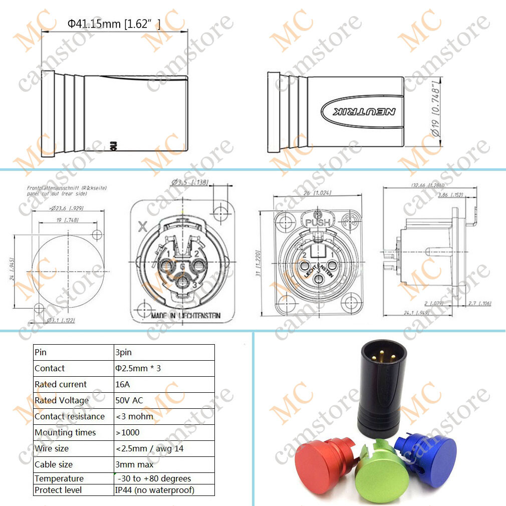 XLR NEUTRIK 3pin, low profile XLR audio plug (pair)