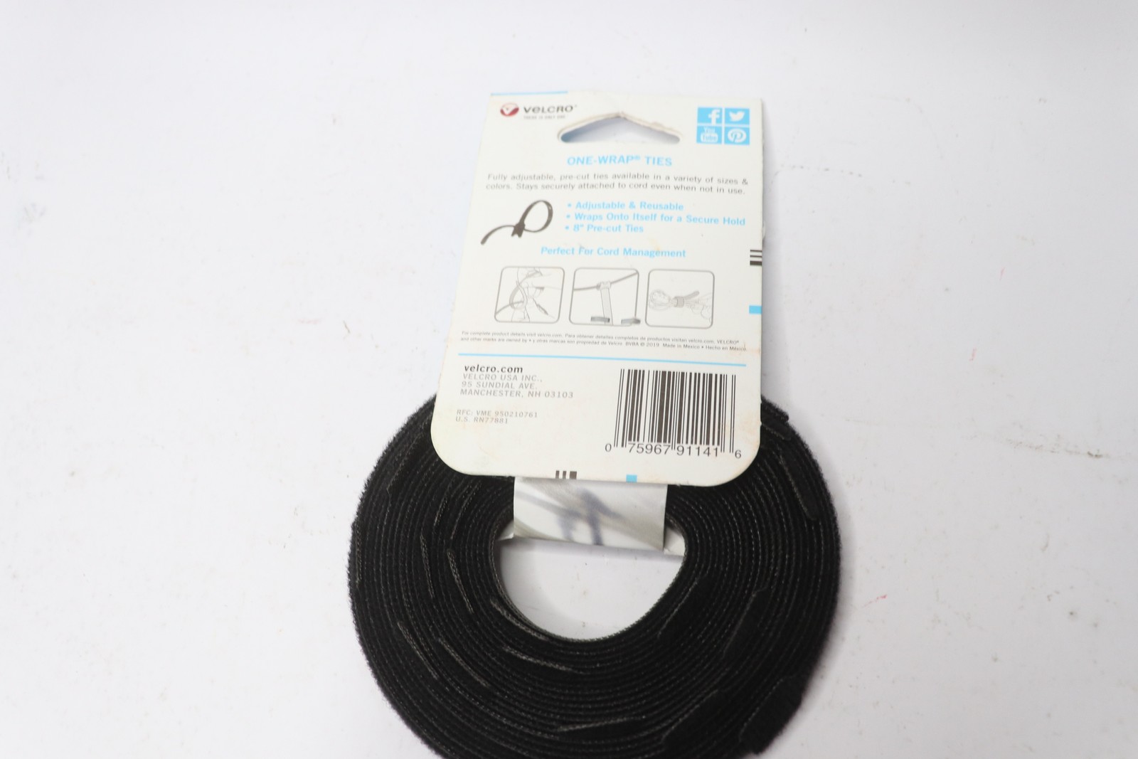 (25-Pk) Velcro(R) Reusable Self-Gripping Cable Ties Black 1/4″ x 8″ 91141