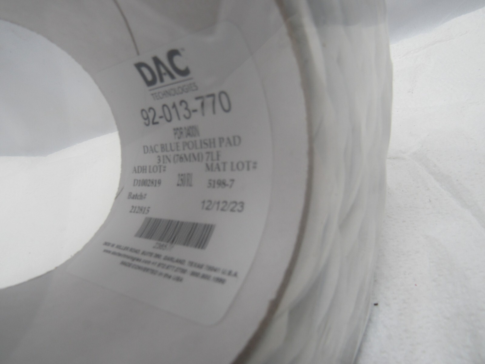 DAC Technologies 92-013-770 Blue Polish Pad 3 Inch PDR0400N 250 Per Roll