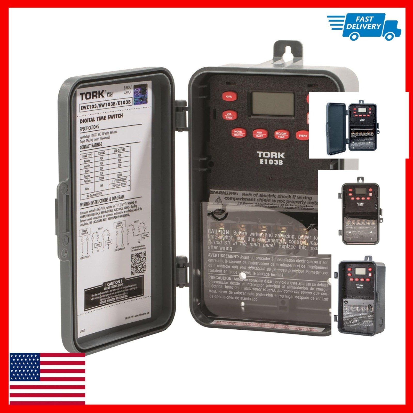 NSI Multipurpose Control 24 Hour Time Switch, E103B, 120-277 VAC