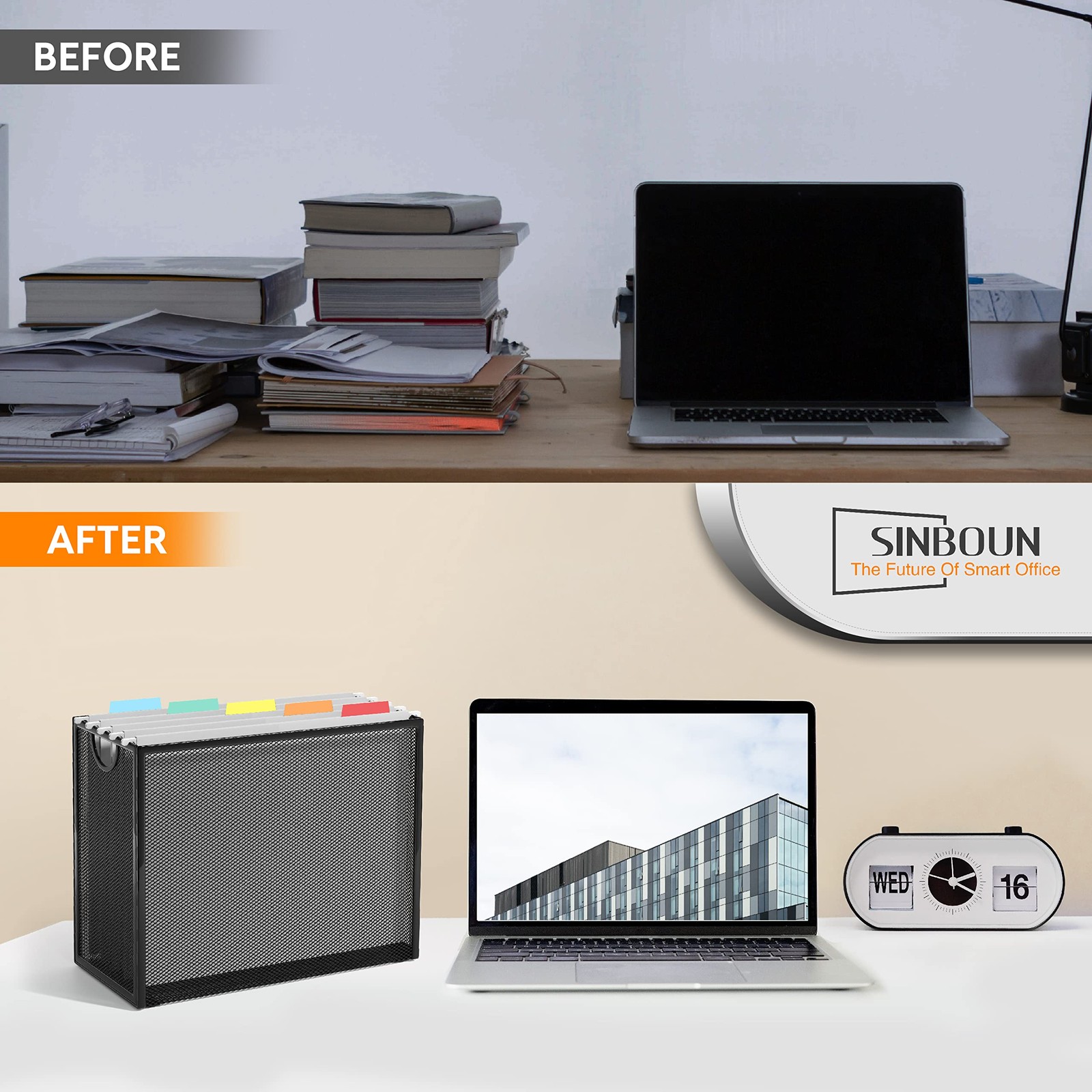 Sinboun Hanging File Organizer Letter-size File Holder Filing Box Incl