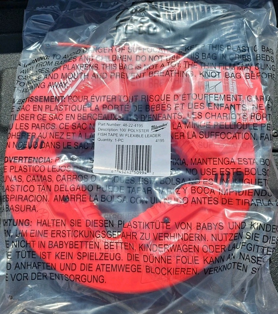 Milwaukee Tool 48-22-4195 100′ Polyester Fish Tape W/ Flexible Metal Leader