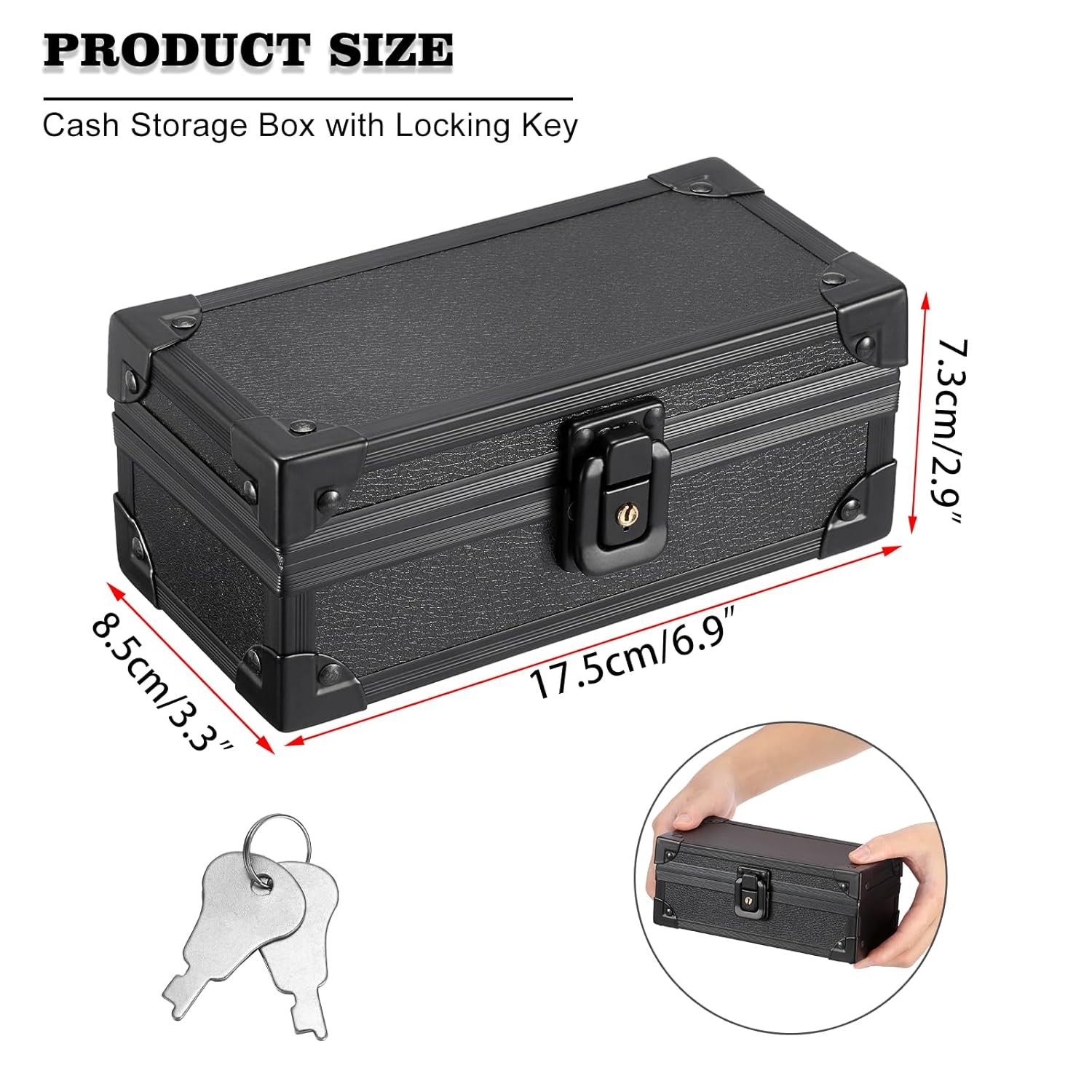 Black Lockable Aluminium Alloy Cash Box with Secure Lock Money Storage Case