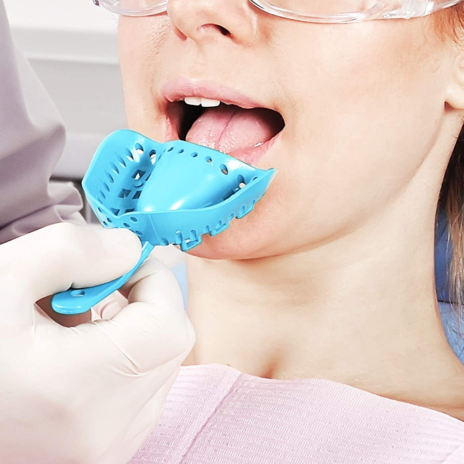 JMU Dental Impression Trays Autoclavable Plastic Perforated Trays Blue