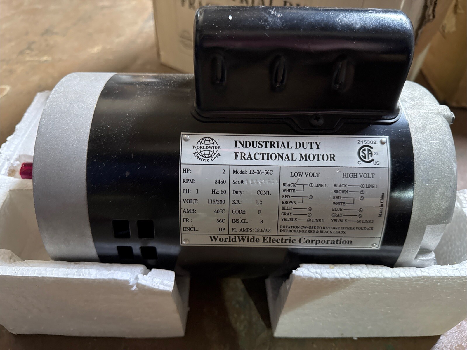 2 HP Electric Motor Single Phase 56C Frame 3450 RPM TEFC 115 / 230V